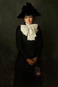 Retrato de uma jovem mulher com uma rosa na mão