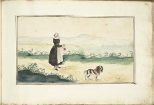 Mulher agricultora e cachorro em uma paisagem de Anna Cornelia Moda (possibly)