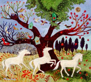 3 unicórnios por árvore de Anna Pugh