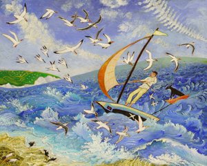 Wallace vai para o mar, 2017 (acrílico) de Anna Pugh