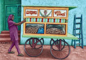 Vendedor de rua, Índia, 2019 (guache) de Annalisa Morrocco