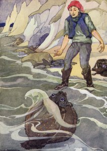 O Pescador e a sua Esposa, conto de fadas dos irmãos Grimm (cor litho)
