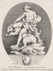 Um caçador agarrando um urso, 1737 de Anne Claude Philippe de