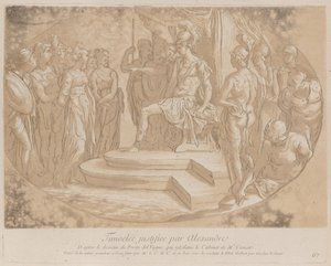 Alexandre, o Grande, libertando Timoclea, frous bea..., ca. 1729-40 de Anne Claude Philippe de