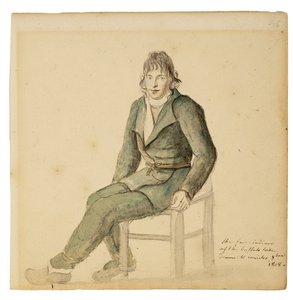 Homem indiano americano justo da tribo do búfalo, Canisteo, New York, 1808 (aguarela, grafite, e carvão no papel)