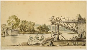 Ponte Incompleta, Palatino, Nova York, 1808 (aguarela e grafite sobre papel)