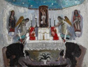 Na igreja de São João, Tréboul, c.1953-54 (óleo sobre tábua) de Anne Redpath