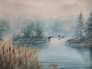 Patos sobre o lago no inverno de Annette Armitage