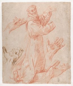 Carracci - Estudos para uma figura de São Francisco ajoelhado numa vista de três quartos e para as suas mãos (frente), 1583-85 de Annibale Carracci