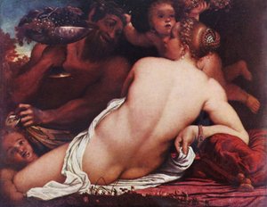 Alemão: Bacchantin Venus com um Sátiro e Cupidos de Annibale Carracci
