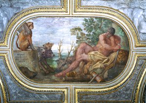 Hércules e a Esfinge com Cerberus, do &39;Camerino&39;, 1596 de Annibale Carracci