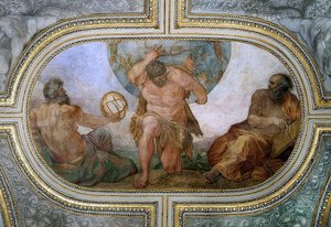 Hércules carrega o cofre do céu para Atlas (fresco em Camerino). 1596 de Annibale Carracci