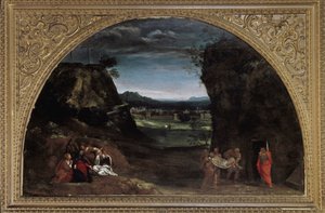 Paisagem com deposição (óleo sobre tela, c.1604) de Annibale Carracci