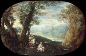Paisagem com mulheres a tomar banho de Annibale Carracci