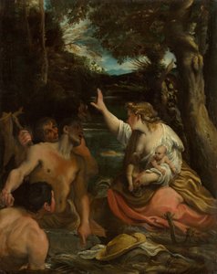 Latona e os camponeses da Lícia Latona protegendo seus filhos, 1585. de Annibale Carracci