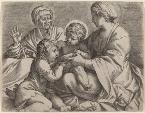 Madonna e Criança com Santos Elizabeth e John the Baptist (La Madonna della Scodella) de Annibale Carracci