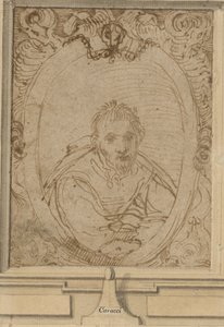 Auto-retrato, c.1580 (caneta e tinta marrom no papel) de Annibale Carracci