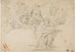 Susanna e os Anciãos (reto); Cabeça de perfil da mulher (verso) de Annibale Carracci
