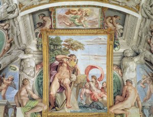 A, galleria carracci, Carracci, corredor, detalhe, de, polyphemus, e, Galatea, 1597-1604 fresco de Annibale Carracci