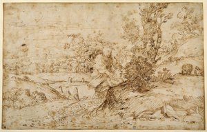 O regresso do voo (caneta e tinta castanha sobre papel) de Annibale Carracci