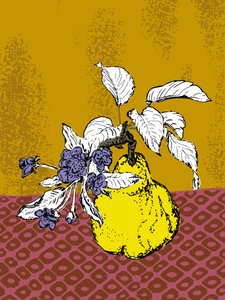 Marmealos e flores roxas