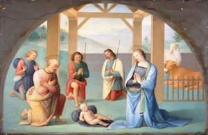 Adoração do Menino Cristo (segundo Perugino), c.1844-1933 (óleo sobre tela) de Annie Louisa Swynnerton