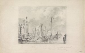 Chegada em Amsterdã de refugiados antes do dilúvio, 1825 de Anonymous