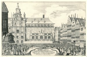 Afkondiging van de Vrede van Munster te Antwerpen, 1648
Publicação da Paz entre Sua Alteza Real da Hispânia, e os Países Baixos Unidos, feita em Antorff, a 5 de Junho de 1648 (título sobre o objecto)
Publicatio Pacis, conclusae inter Regem His de Anonymous