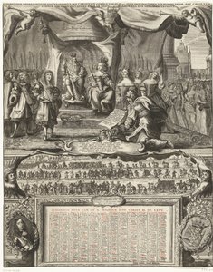 Alegoria da paz com a Inglaterra em 1674 e o almanaque para o ano de 1675 Vereenichde Nederlantsche danckbaerheyt, aen Carolus II. Coninck van Hisp. etc. sobre a conclusão de sua paz com Carlos II. Coninck da Grã-Bretanha e a Restauração de Anonymous