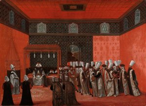 Uma audiência do Embaixador com o Sultão Ahmed III (Embaixador Cornelis Calkoen) de Anonymous