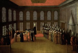 Audiência de um Embaixador com o Grande Vizier na sua Yali no Bósforo (Embaixador Cornelis Calkoen, 12 de Agosto de 1727) de Anonymous