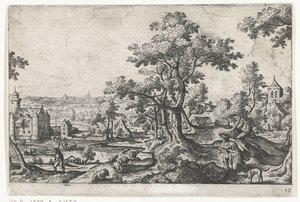 Apollo mata Coronis
Paisagens com representações mitológicas e bíblicas (título da série) de Anonymous