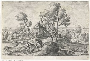 Apollo persegue Daphne
Paisagens com representações mitológicas e bíblicas (título da série) de Anonymous