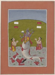 Avatar de Vishnu emergindo da boca de um peixe Avatares de Vishnu (título da série) de Anonymous