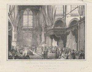 Juramento de H.M. King William III. no Nieuwe Kerk em Amsterdã 12 de maio de 1849 (título no objeto) de Anonymous