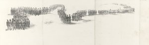 Funeral do falecido Rei Willem II em Delft em 4 de abril de 1849 (página 5) Cinco folhas contíguas do cortejo fúnebre de William II em 1849 (título da série) de Anonymous