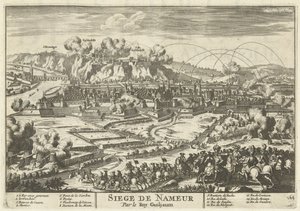 Beleg van Namen porta koning Willem III, 1695 Siege de Nameur Por Roy Guiljaum (título no objeto) As Forças da Europa, Ásia, África e América (...) Como também os Mapas das Costas da França e Espanha (título da série no objeto) de Anonymous