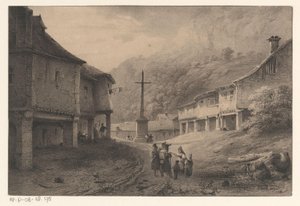 Paisagem de montanha com figuras e vacas de Anonymous