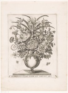 Flores em vaso com semi-figuras
FLORI(S) IMAGO FUGAX RAPIDI NOS ADMONET AEUI (título sobre o objecto) de Anonymous