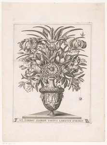 Flores em vaso com cabeças de leão
UT VERDAT FLOREM VIRTUS LARGITUR HONOREM (título sobre o objecto) de Anonymous