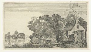 Casa agrícola entre árvores junto a um rio
Landscapes after Esaias van de Velde (título da série) de Anonymous