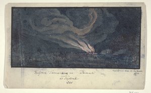 Incêndio numa paisagem em Java Central, 1825
Entre Samarang e Damak / 13 de Setembro de 1825 (título sobre o objecto) de Anonymous