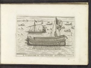 Bucintoro e outros navios em Veneza Il nobilissimo et gra vascelo Bucintoro (título no objeto) de Anonymous
