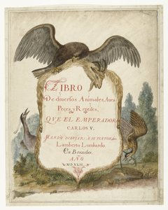Cartouche sustentado por uma águia dourada, garça noturna e garça Álbum Lombard (título da série) de Anonymous
