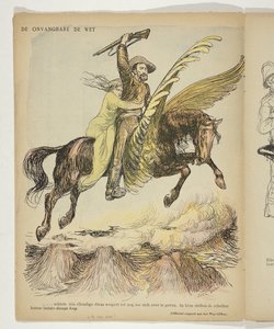 Christiaan de Wet e mulher agarram-se a ele (Esperança dos Camponeses) em cavalo alado
O Incapaz de Molhar (título sobre o objecto) de Anonymous