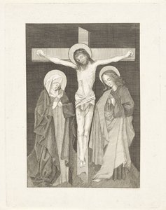 Cristo na cruz, de ambos os lados Maria e João de Anonymous