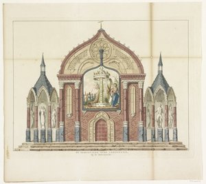 A Destruição da Antiga Constituição, decoração do Mercado da Manteiga, 1795 A Velha Constituição Destruída, No Mercado da Manteiga Quinze decorações no Alliantiefeest em Amsterdã em 1795 (título da série) de Anonymous