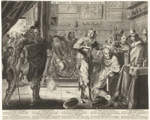 O agricultor na grande barbearia, c. 1650
De Groote Scheerders Winckel (título sobre o objecto) de Anonymous