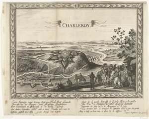 A nova fortaleza de Charleroi, 1666 Caerte figurativo da cidade nova de Charle Roij (...) (título no objeto) Plant de la nouelle fortresse de Charle Roij (...) (título no objeto) de Anonymous