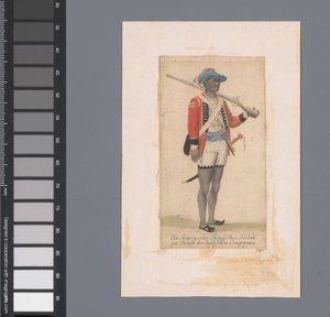 Um soldado negro ao serviço da Companhia Britânica das Índias Orientais
Ein Seapoy, oder Ostindischer Soldat im Dienst der Englischen Compagnie (título sobre o objecto) de Anonymous